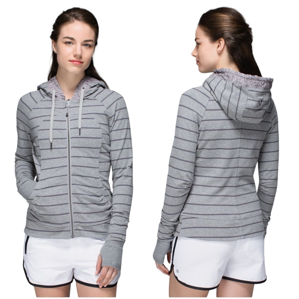 Lululemon Movement Jacket Full Zip Sweatshirt Hoodie Gray Striped Women's size 8